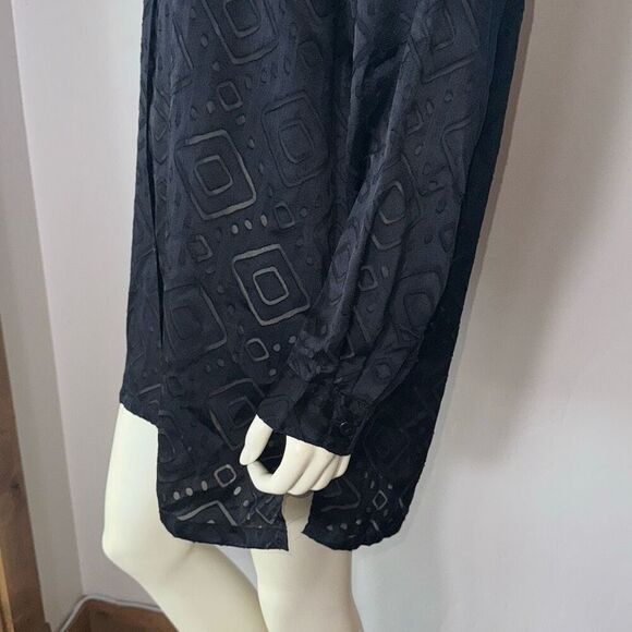 Vintage 80’s 90’s Geometric Sheer Black Oversized Button Down Shirt Size 1X - Picture 13 of 16